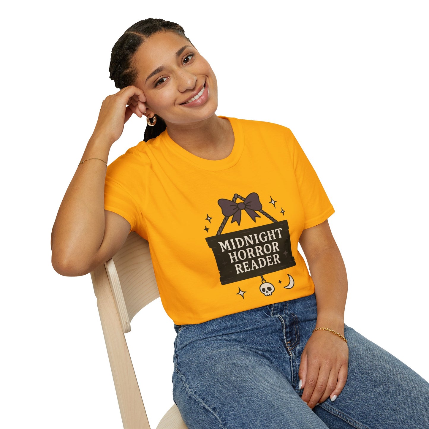 Lightweight Fabric - "Midnight Horror Reader" T-Shirt — Spooky Book Lover Graphic Tee
