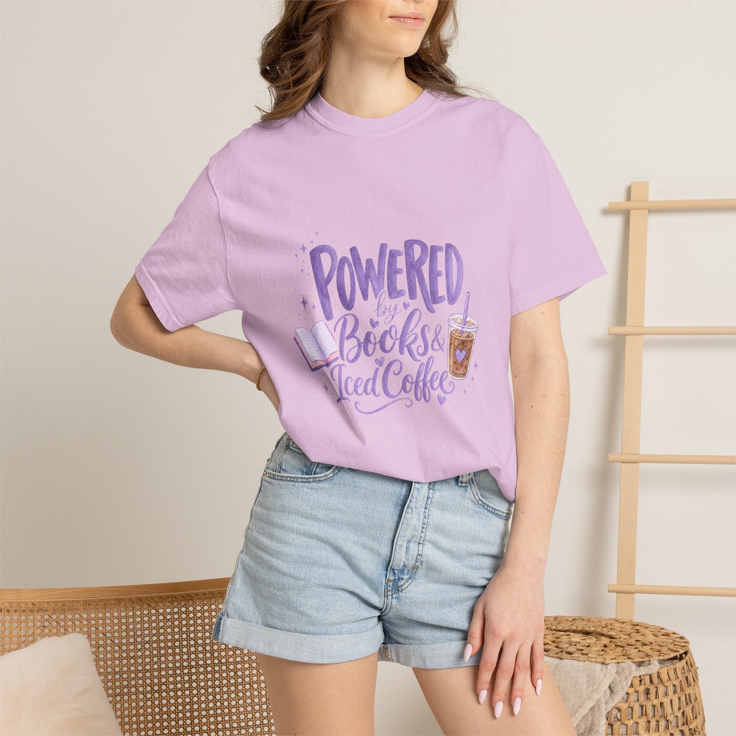 Book Lover T‑Shirt — "Powered by Books & Iced Coffee" Graphic Tee
