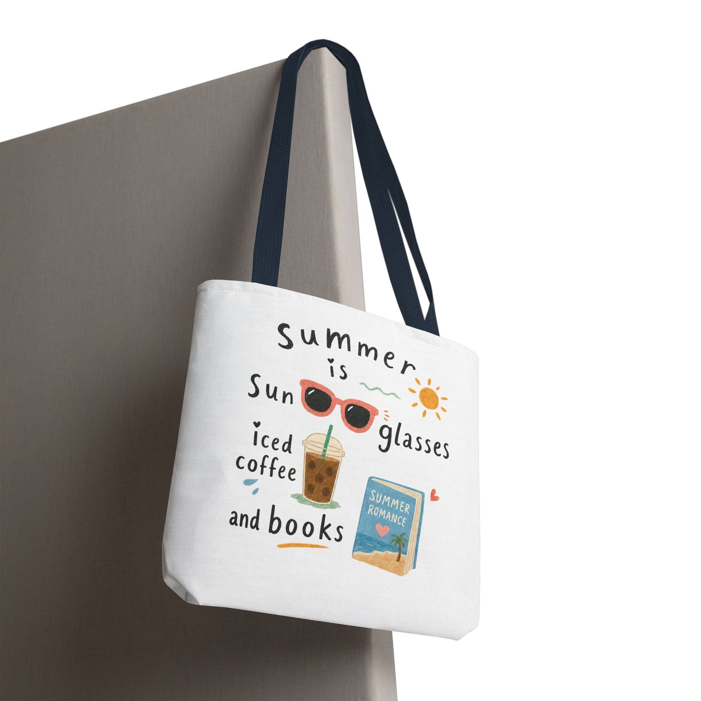 Summer Tote Bag — “Summer is Sunglasses, Iced Coffee and Books” Beach Book Bag