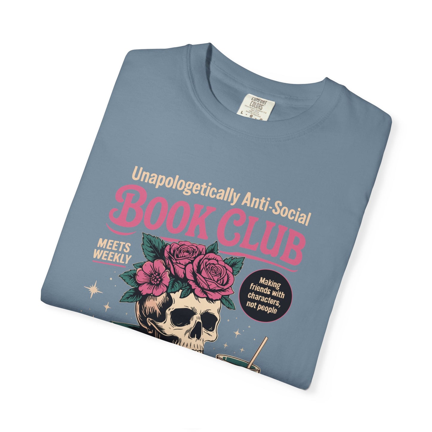 "Unapologetically Anti-Social Book Club" T-Shirt — Skull & Books Graphic Tee for Avid Readers