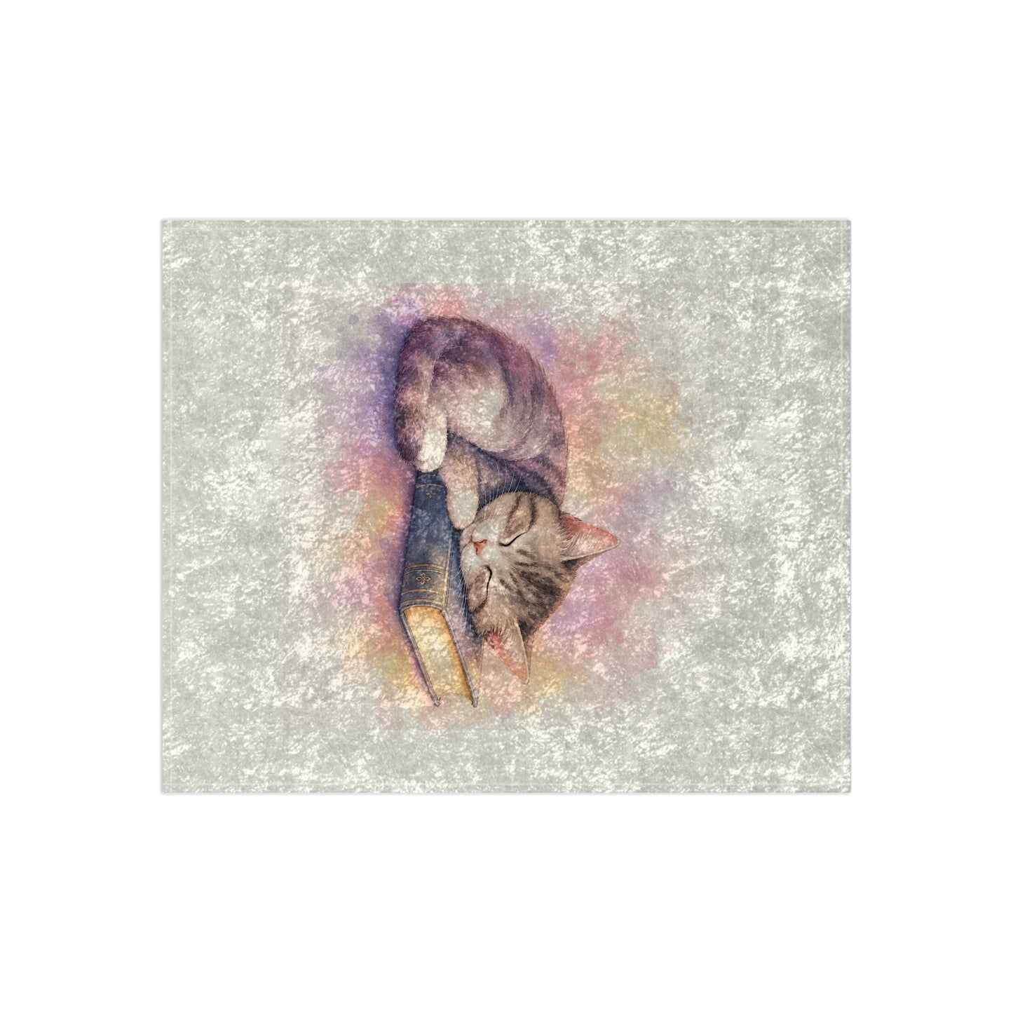 Crushed Velvet Blanket — Cozy Sleeping Cat on Book Plush Throw