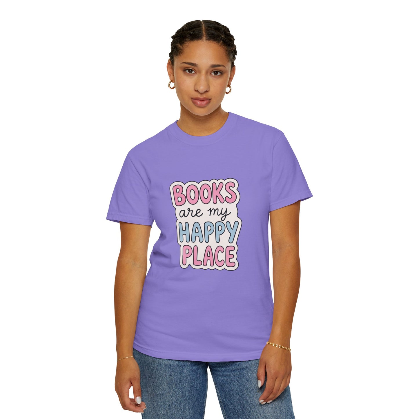 "Books Are My Happy Place" T-Shirt — Cute Pastel Reader Tee