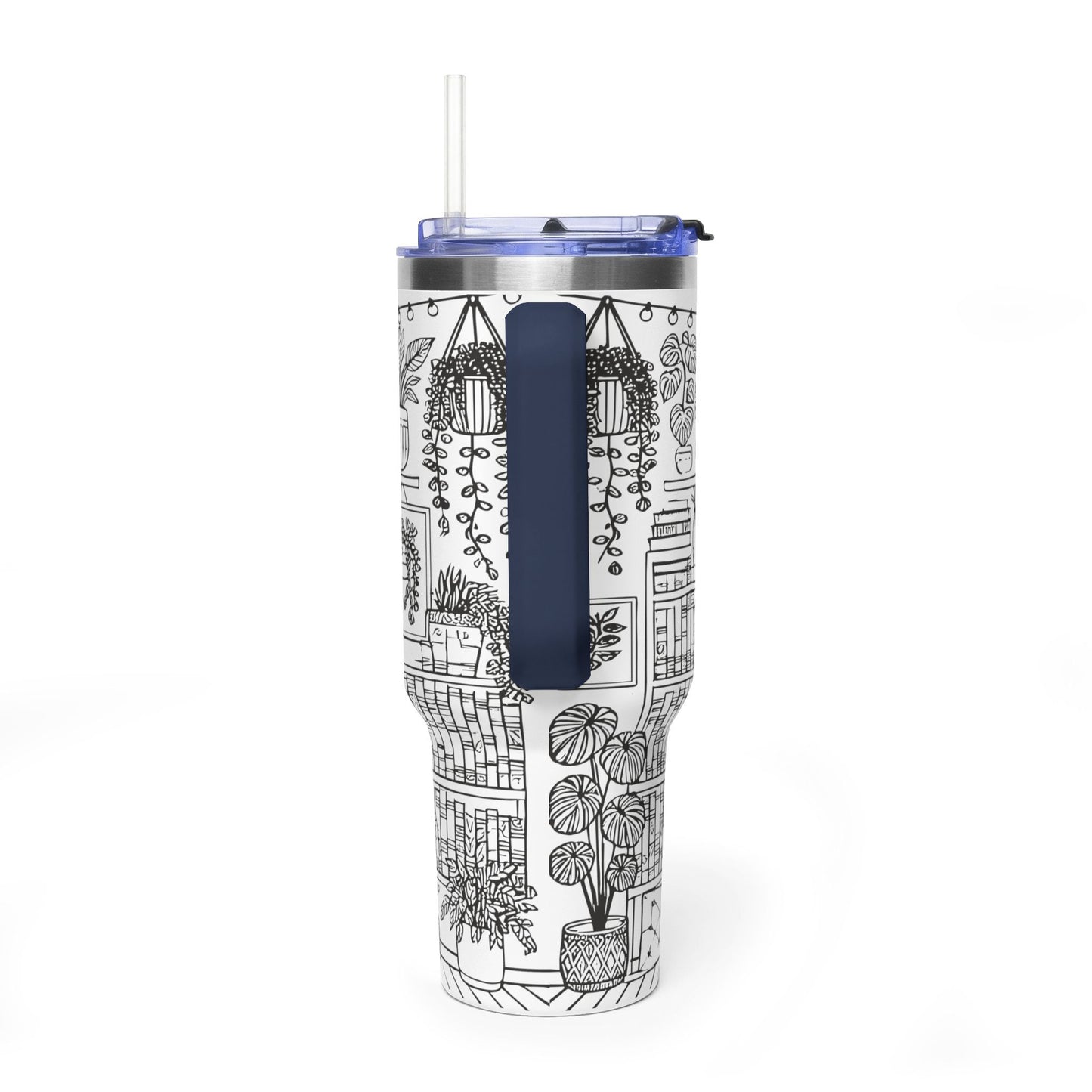 40oz Booklover Vacuum Tumbler – Illustrated Bookshelf Design