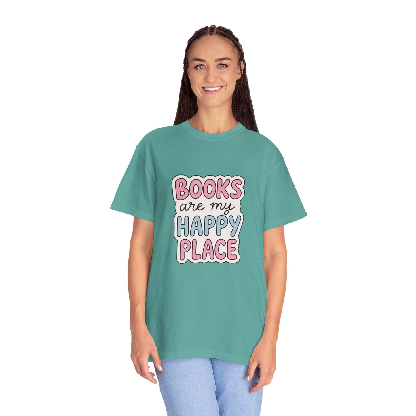 "Books Are My Happy Place" T-Shirt — Cute Pastel Reader Tee