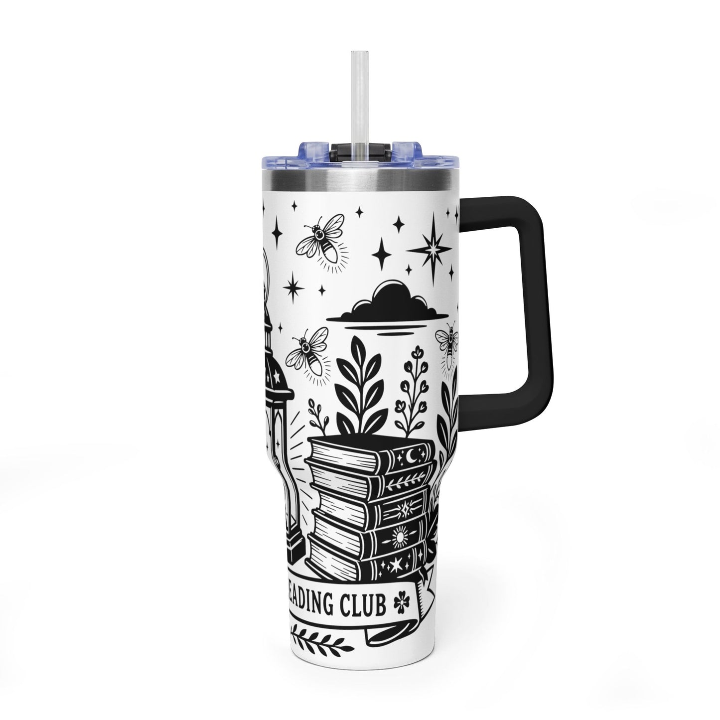 40oz Vacuum Tumbler — "Late Night Reading Club" Lantern & Moon Book Lover Travel Mug
