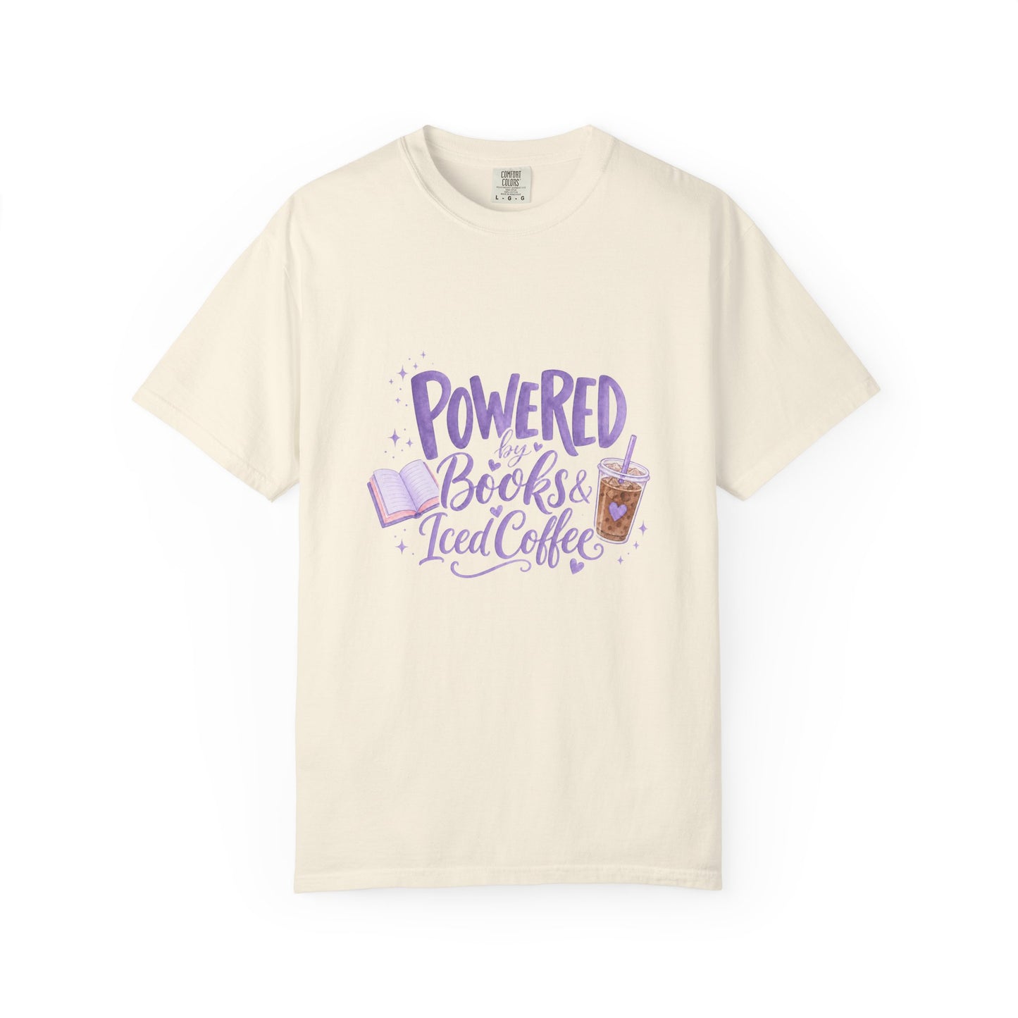 Book Lover T‑Shirt — "Powered by Books & Iced Coffee" Graphic Tee