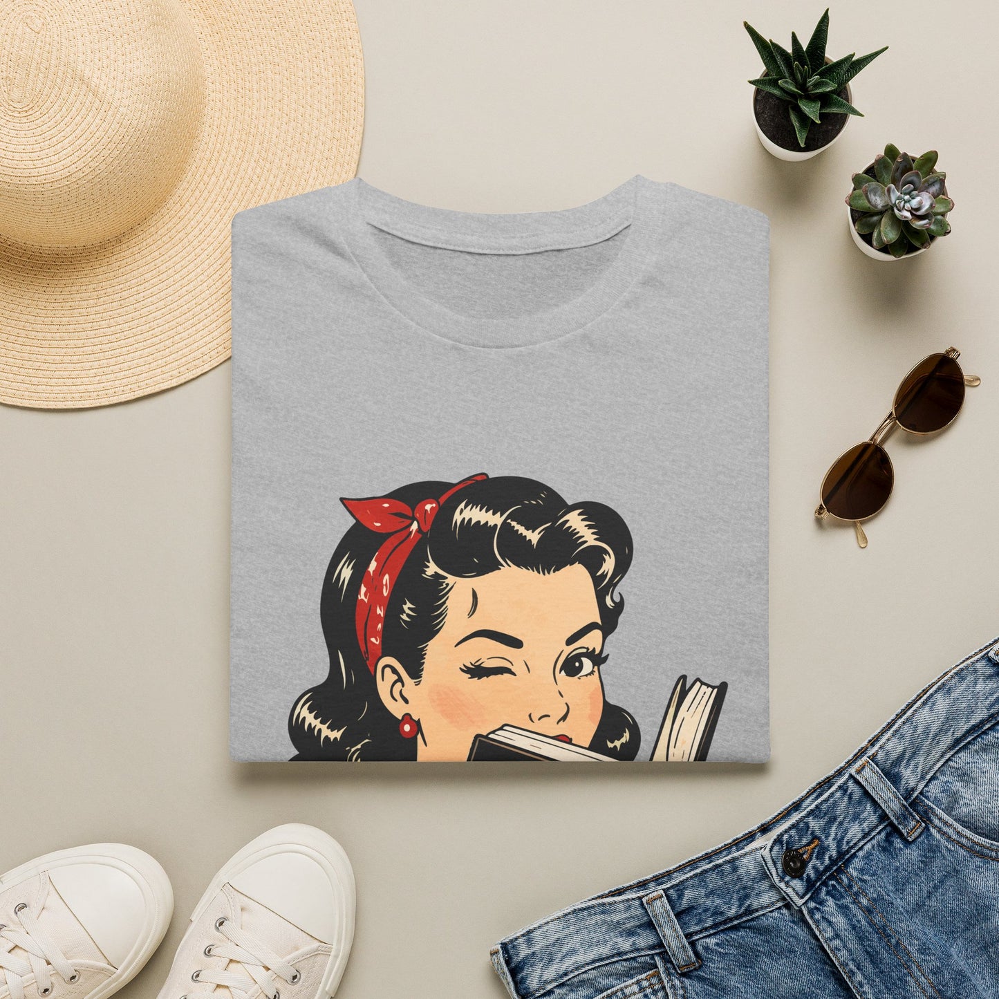 Lightweight Fabric - Vintage Pin-up Reading Tee — "Smutty Content" Graphic T-Shirt