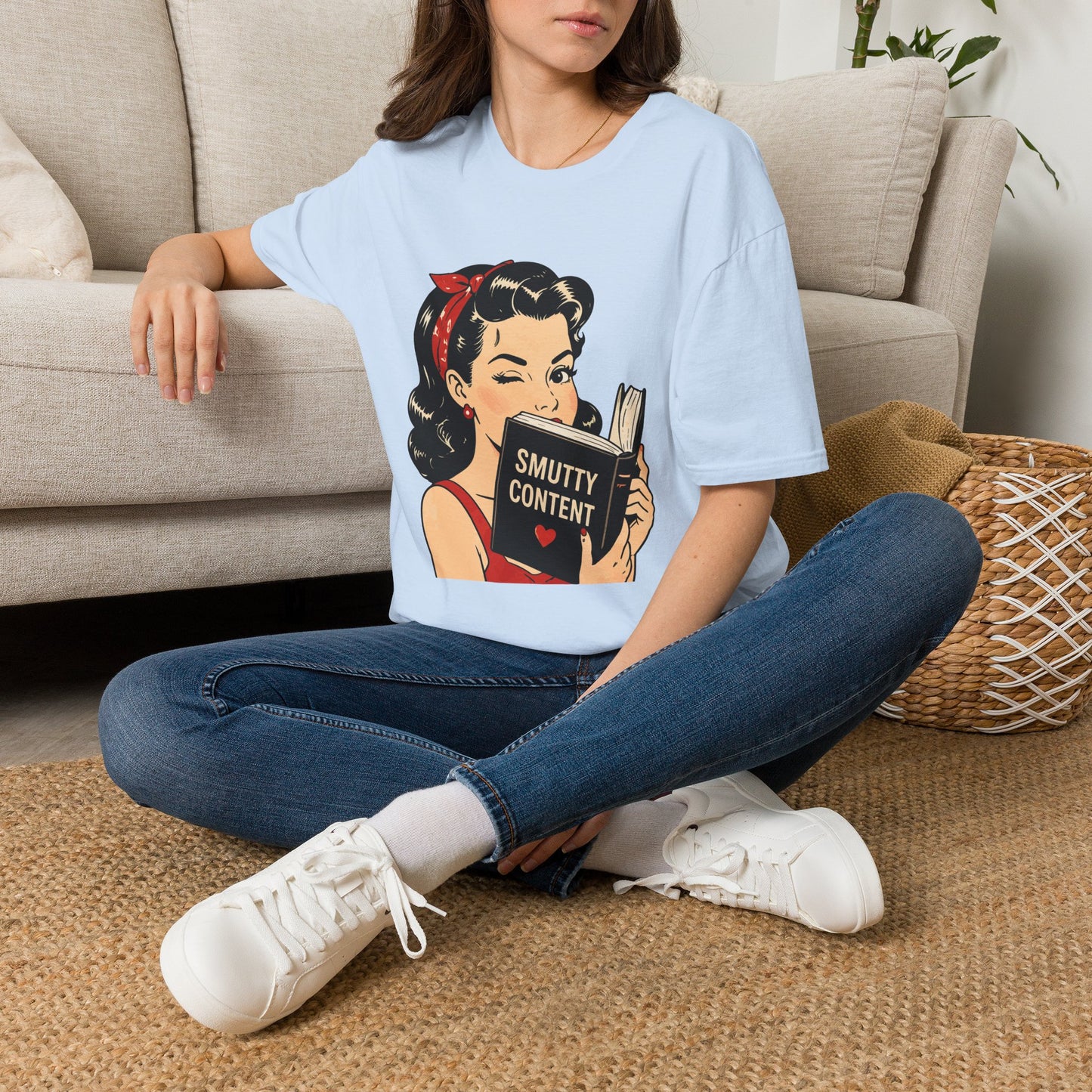 Lightweight Fabric - Vintage Pin-up Reading Tee — "Smutty Content" Graphic T-Shirt