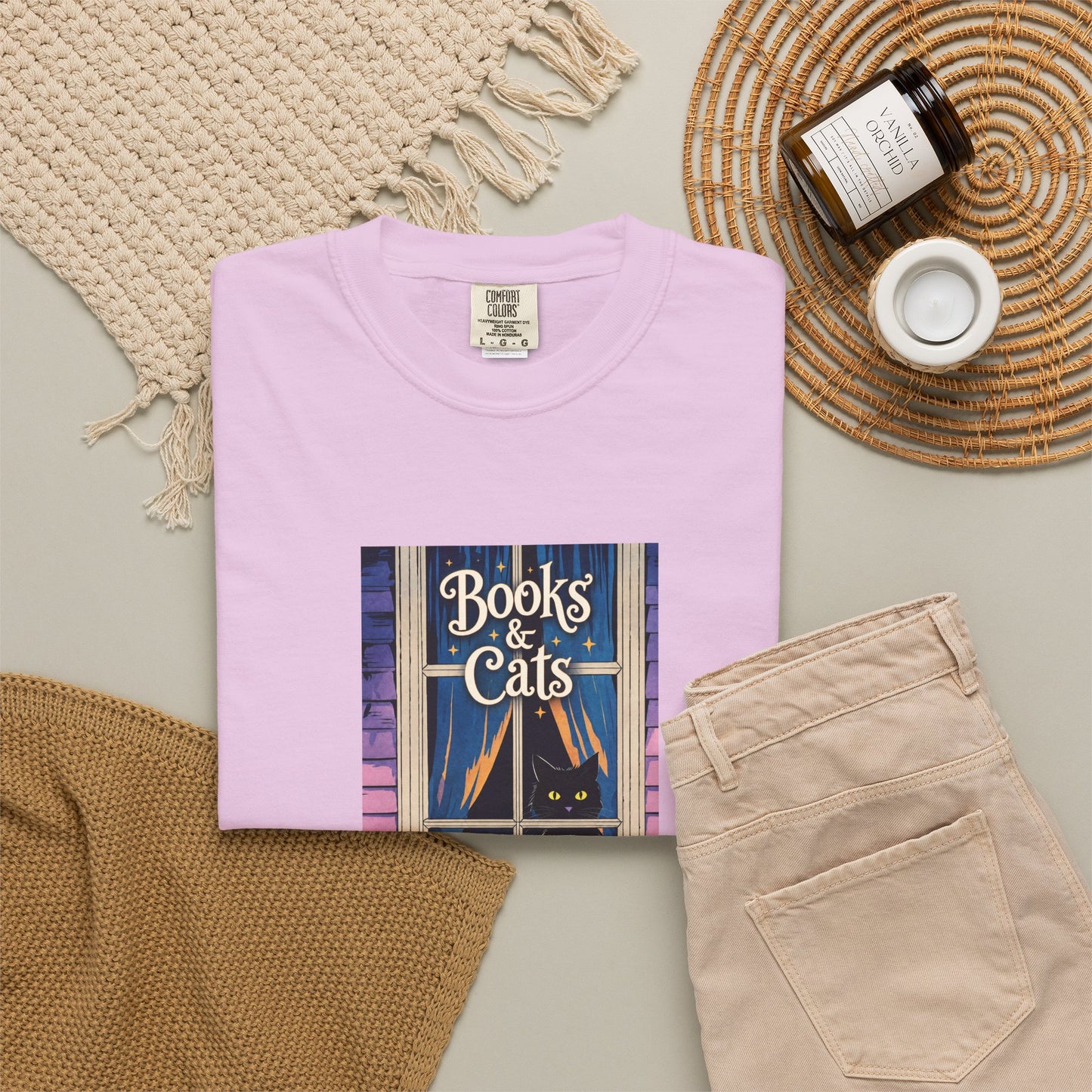 "Books & Cats" T-Shirt — Cozy Bookshop Window Graphic Tee