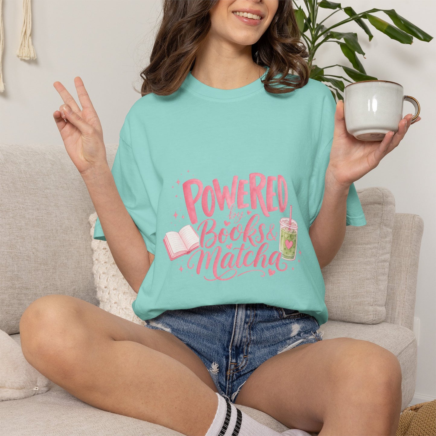 "Powered by Books & Matcha" T-Shirt