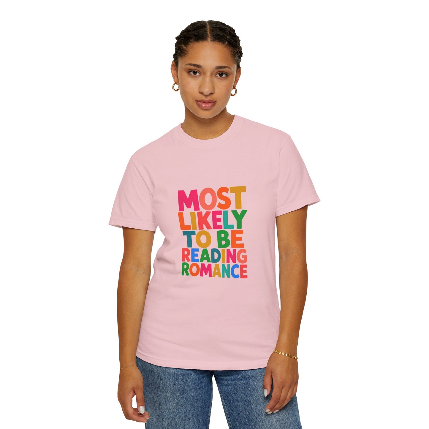 "Most Likely to Be Reading Romance" Colourful Book Lover Tee