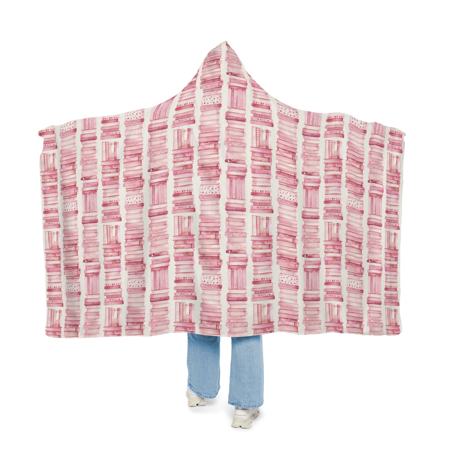 Fleece Pink Watercolour Books Hooded Blanket - Cozy Snuggle Throw for Home & Gifts