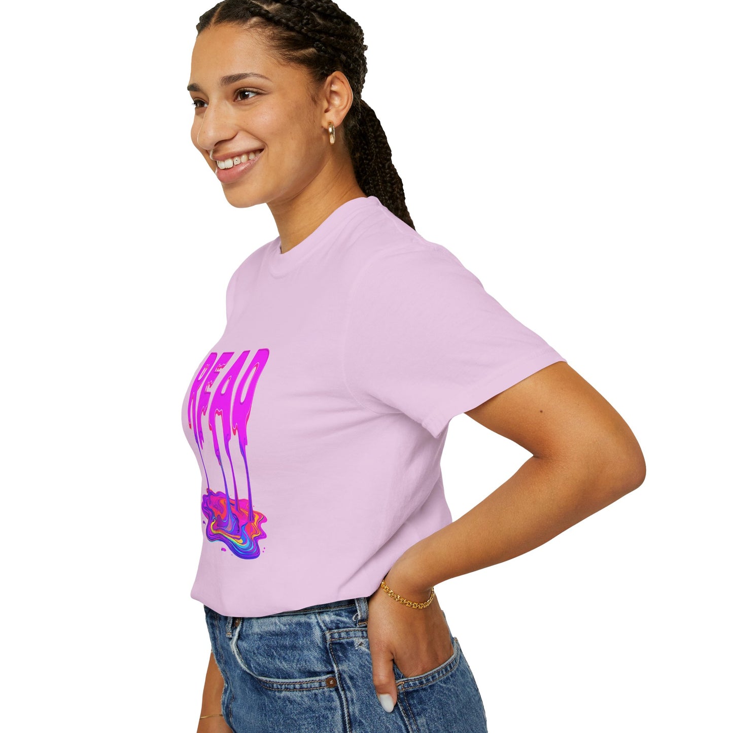 "READ" Dripping Graphic T-Shirt — Psychedelic Melting Book Design