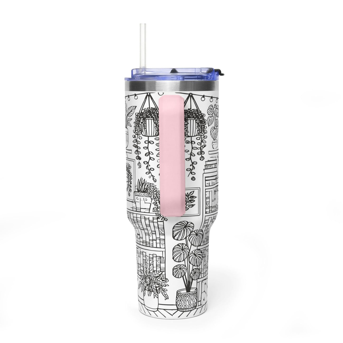 40oz Booklover Vacuum Tumbler – Illustrated Bookshelf Design