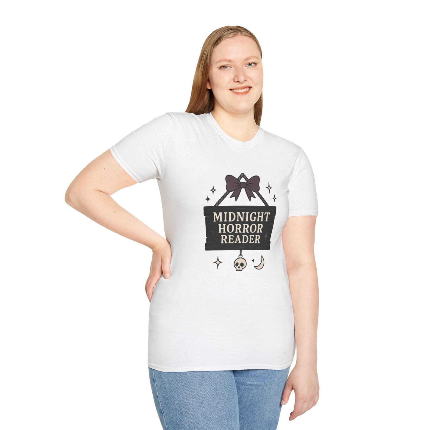 Lightweight Fabric - "Midnight Horror Reader" T-Shirt — Spooky Book Lover Graphic Tee