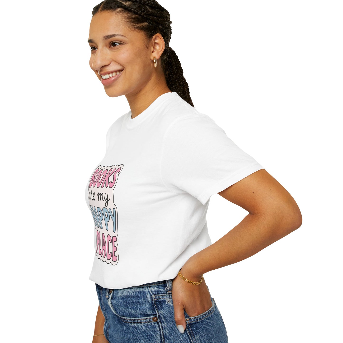 "Books Are My Happy Place" T-Shirt — Cute Pastel Reader Tee