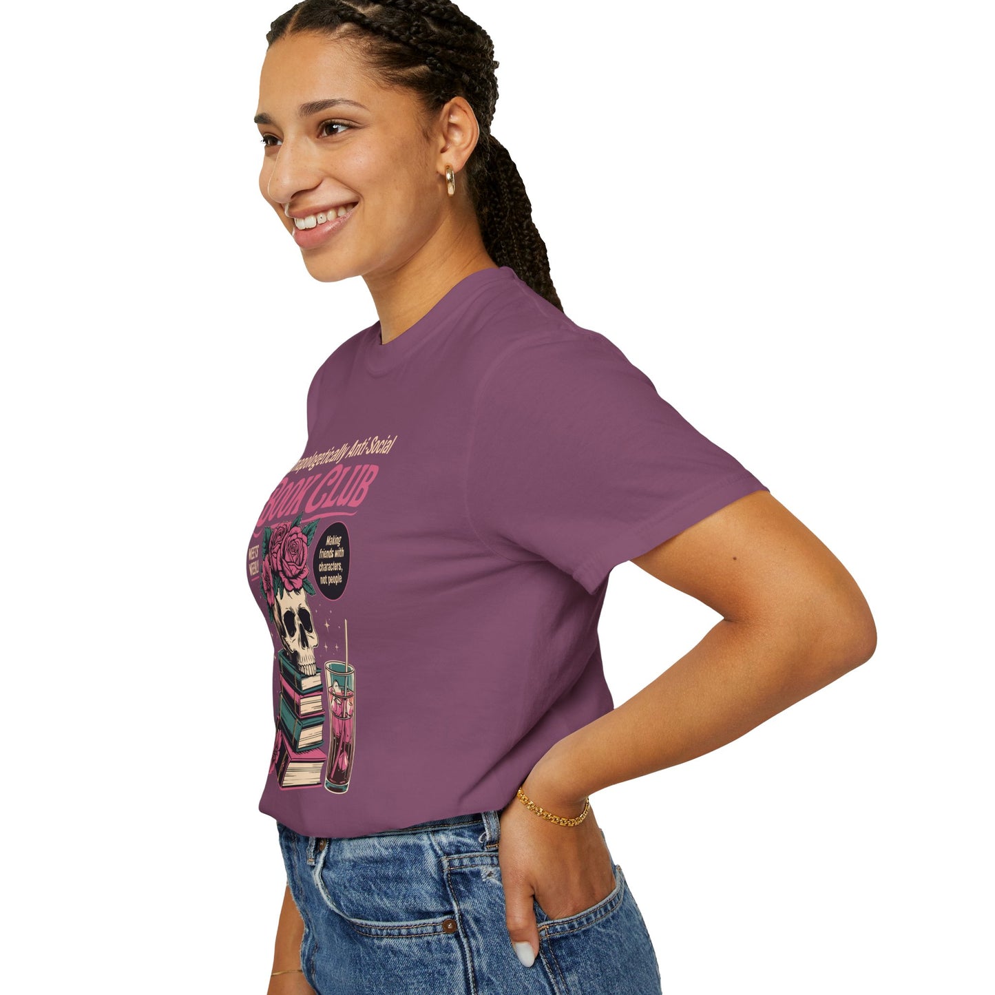 "Unapologetically Anti-Social Book Club" T-Shirt — Skull & Books Graphic Tee for Avid Readers