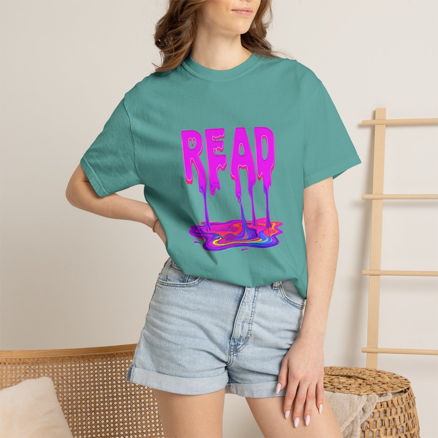 "READ" Dripping Graphic T-Shirt — Psychedelic Melting Book Design