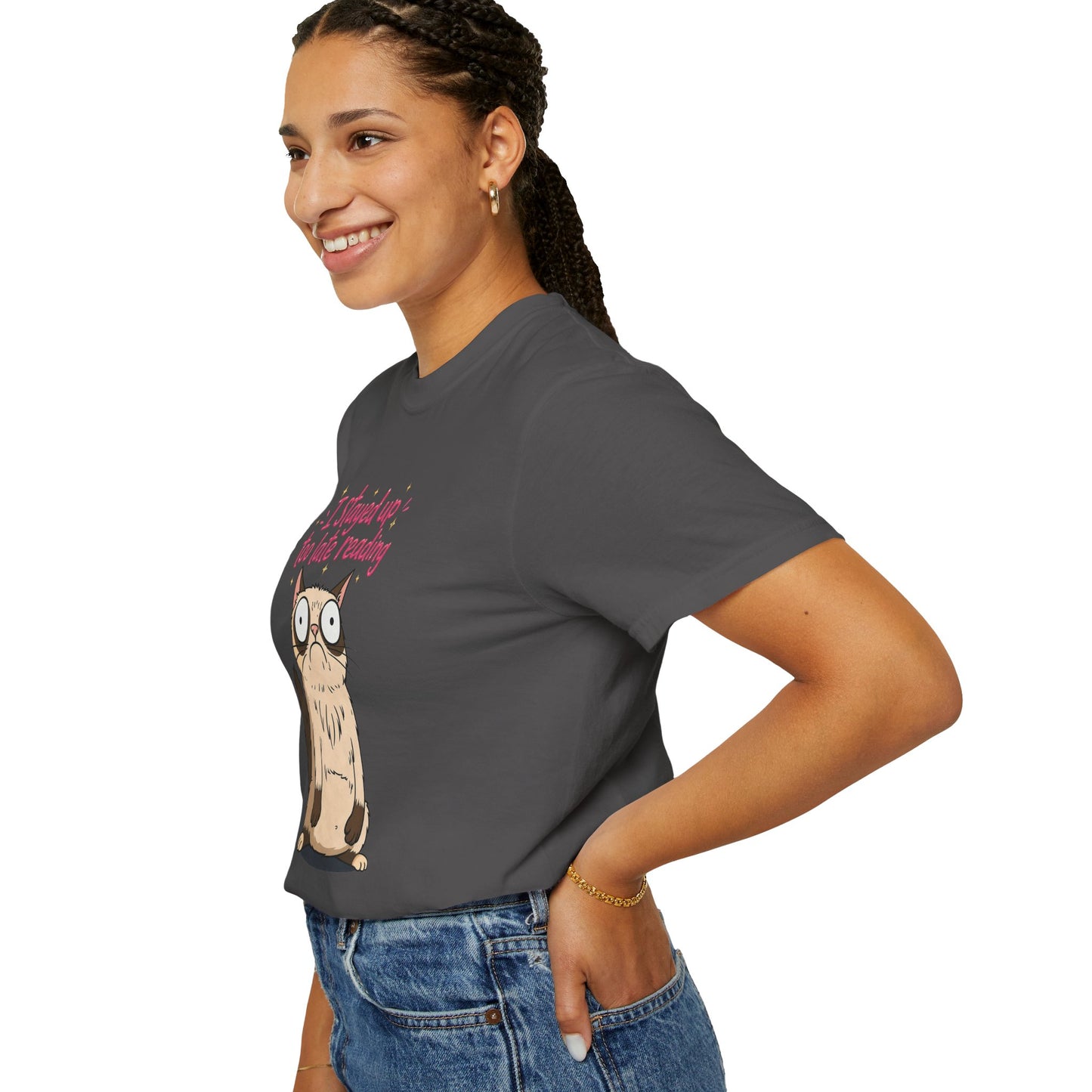 "I Stayed Up Too Late Reading" Cat T-Shirt — Cute Book Lover Graphic Tee
