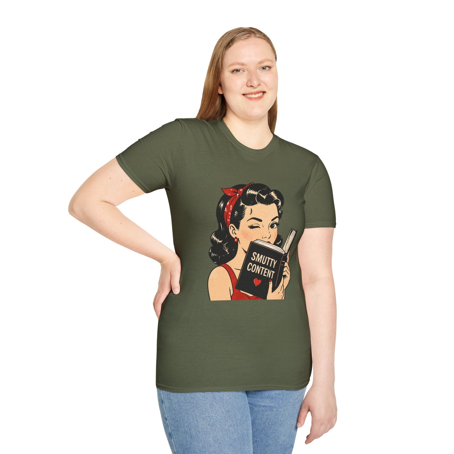 Lightweight Fabric - Vintage Pin-up Reading Tee — "Smutty Content" Graphic T-Shirt