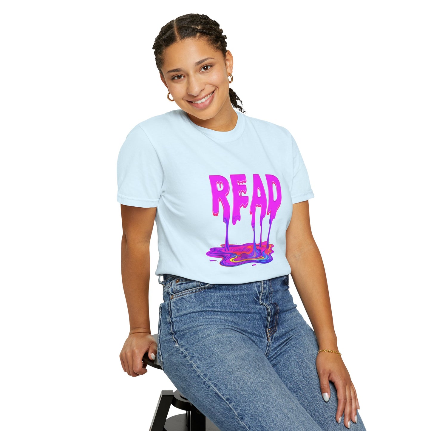 "READ" Dripping Graphic T-Shirt — Psychedelic Melting Book Design