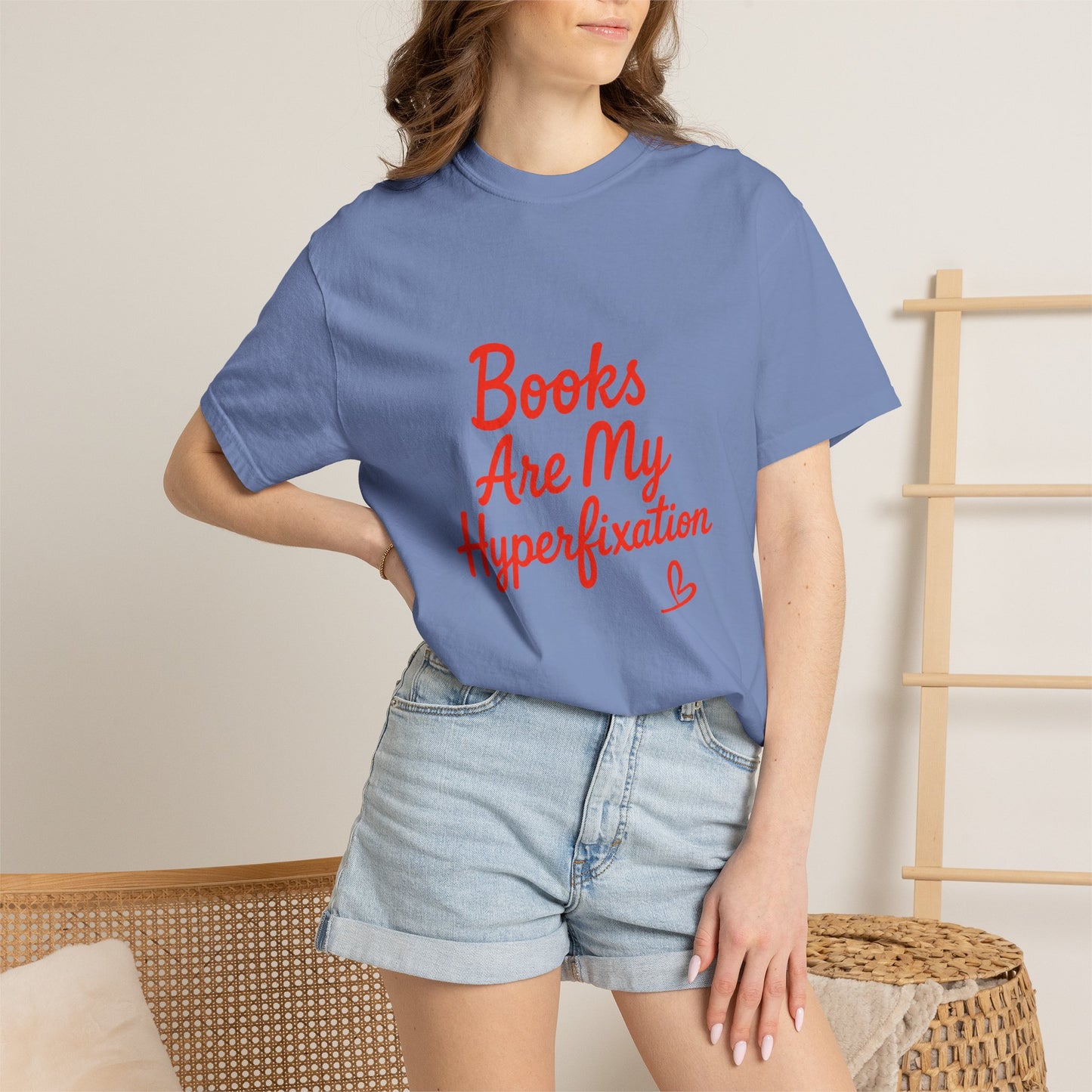 Books Are My Hyperfixation T-Shirt — Cute Red Script Reading Tee for Book Lovers