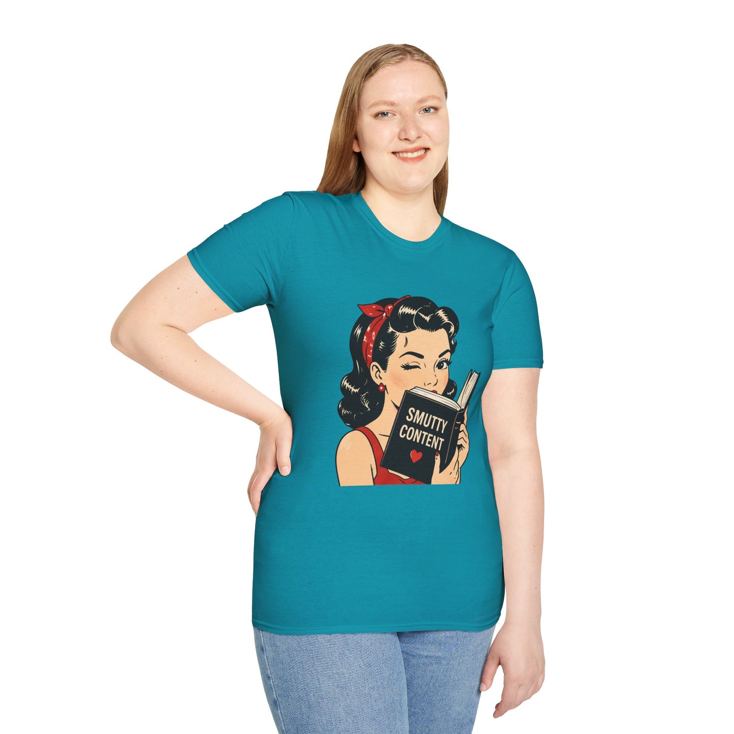 Lightweight Fabric - Vintage Pin-up Reading Tee — "Smutty Content" Graphic T-Shirt