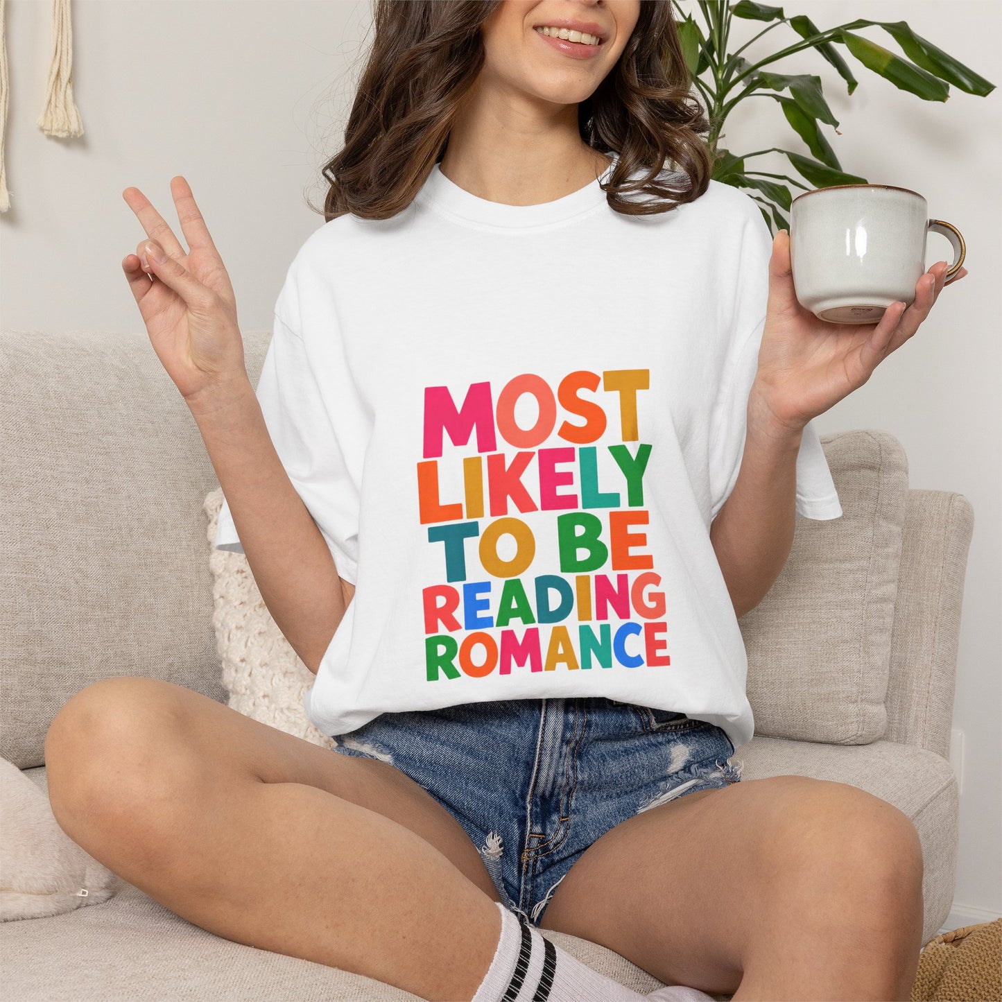 "Most Likely to Be Reading Romance" Colourful Book Lover Tee