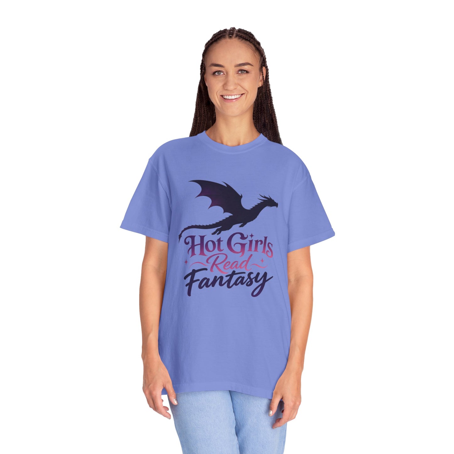 Fantasy Reader T‑Shirt — "Hot Girls Read Fantasy" Dragon Graphic