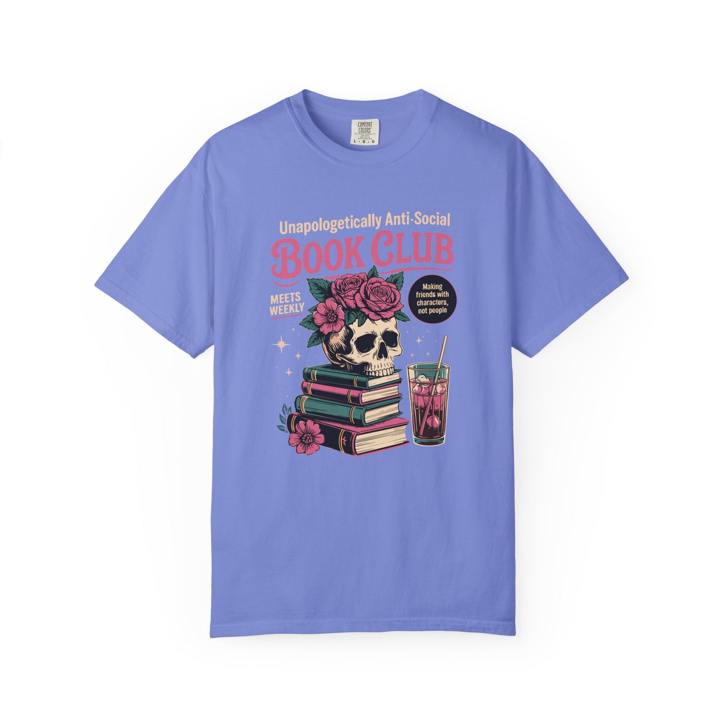 "Unapologetically Anti-Social Book Club" T-Shirt — Skull & Books Graphic Tee for Avid Readers