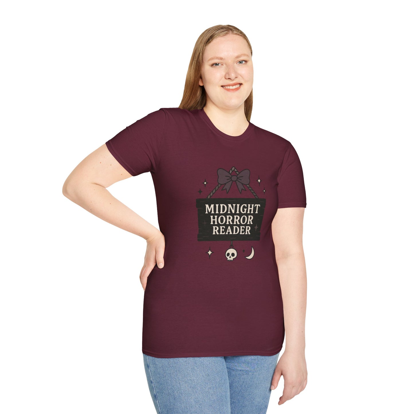 Lightweight Fabric - "Midnight Horror Reader" T-Shirt — Spooky Book Lover Graphic Tee