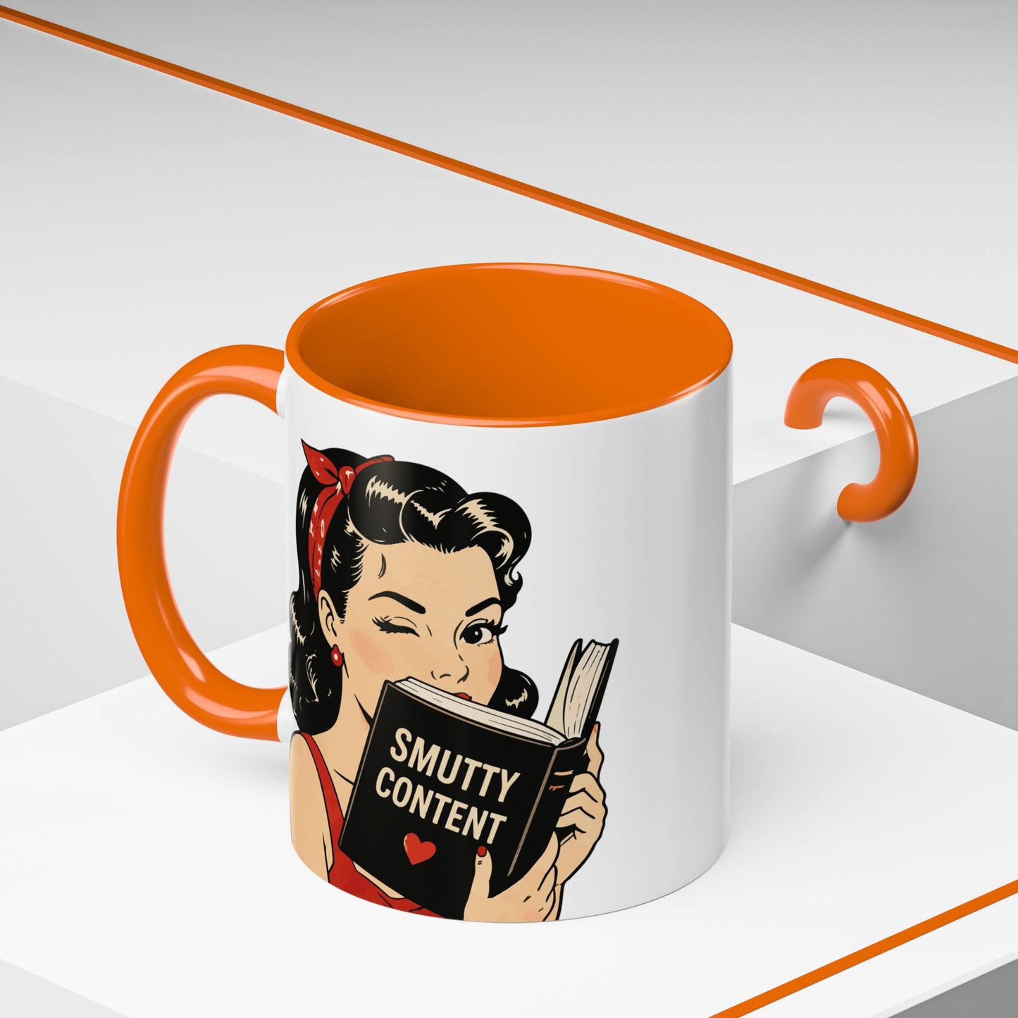 Retro Pin-Up Coffee Mug — Vintage Pop Art Woman with Heart Lollipop (11oz)