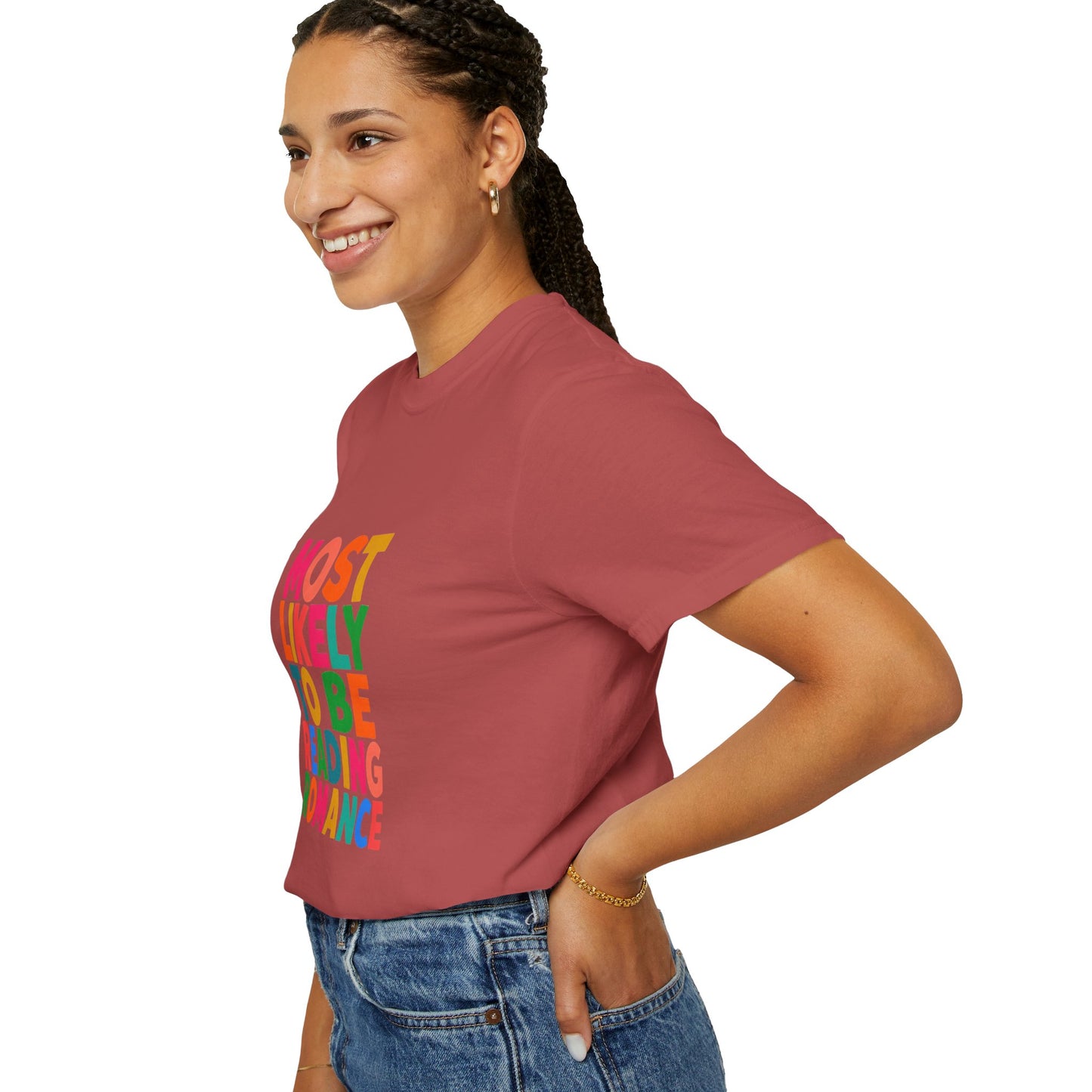 "Most Likely to Be Reading Romance" Colourful Book Lover Tee