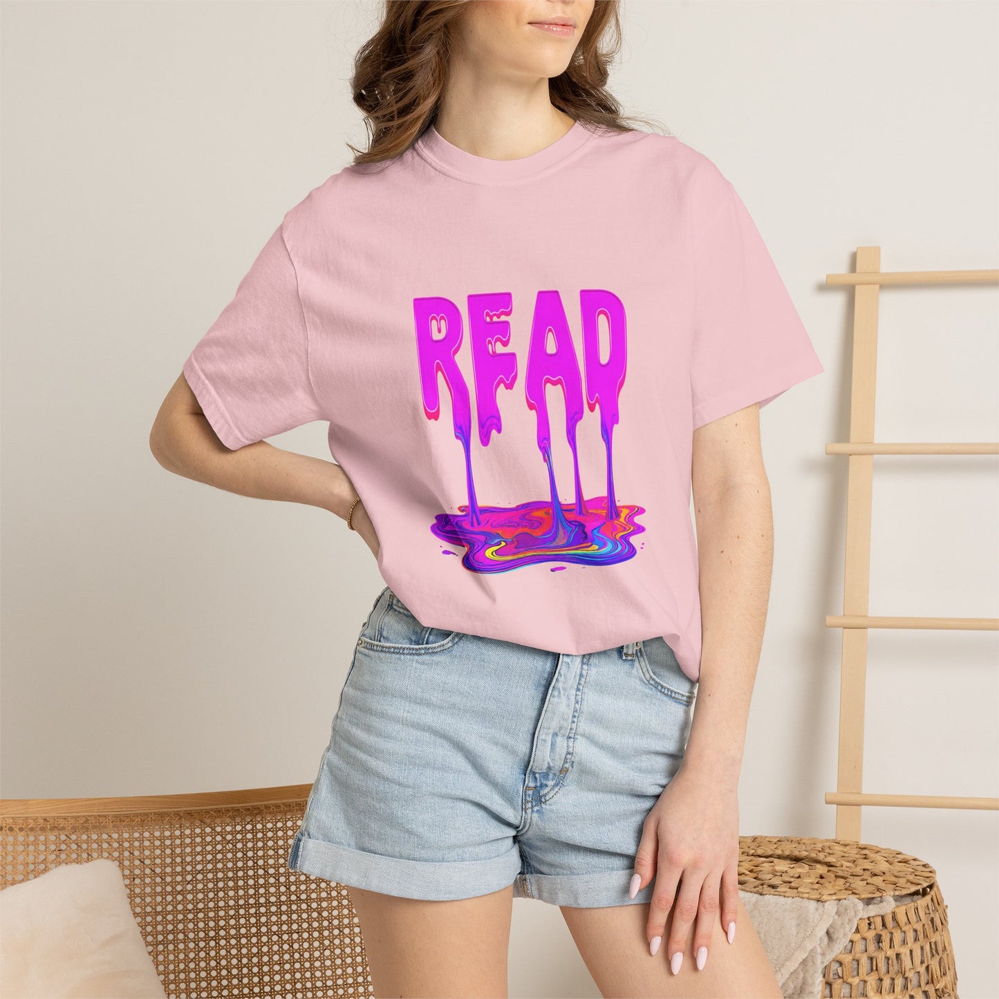"READ" Dripping Graphic T-Shirt — Psychedelic Melting Book Design