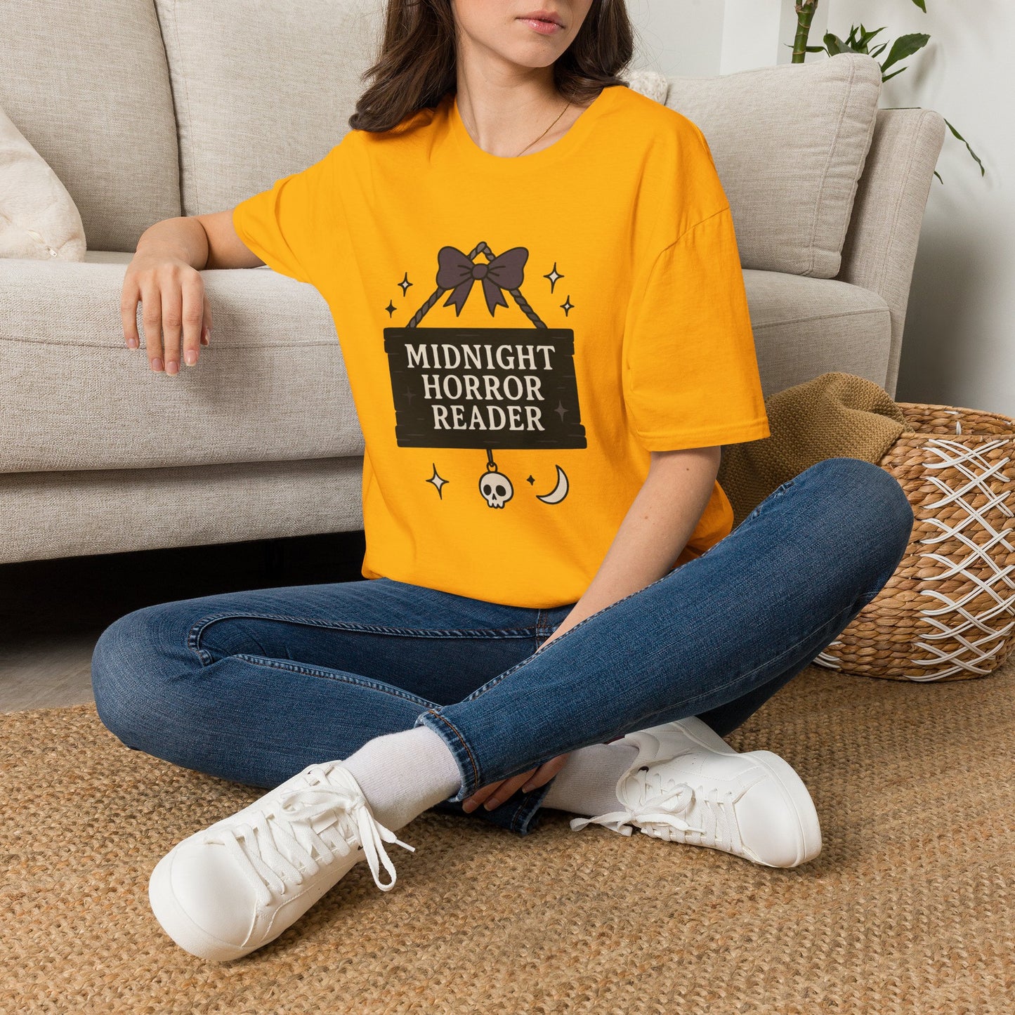 Lightweight Fabric - "Midnight Horror Reader" T-Shirt — Spooky Book Lover Graphic Tee