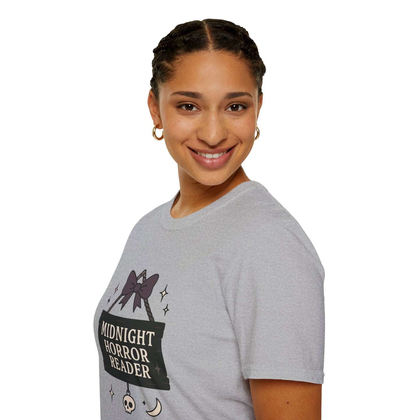 Lightweight Fabric - "Midnight Horror Reader" T-Shirt — Spooky Book Lover Graphic Tee