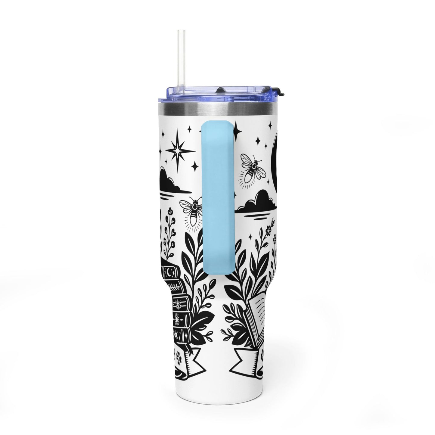 40oz Vacuum Tumbler — "Late Night Reading Club" Lantern & Moon Book Lover Travel Mug