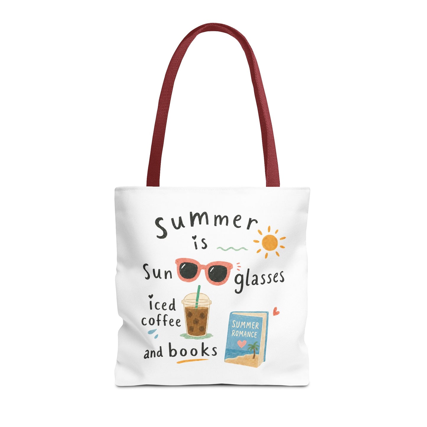 Summer Tote Bag — “Summer is Sunglasses, Iced Coffee and Books” Beach Book Bag