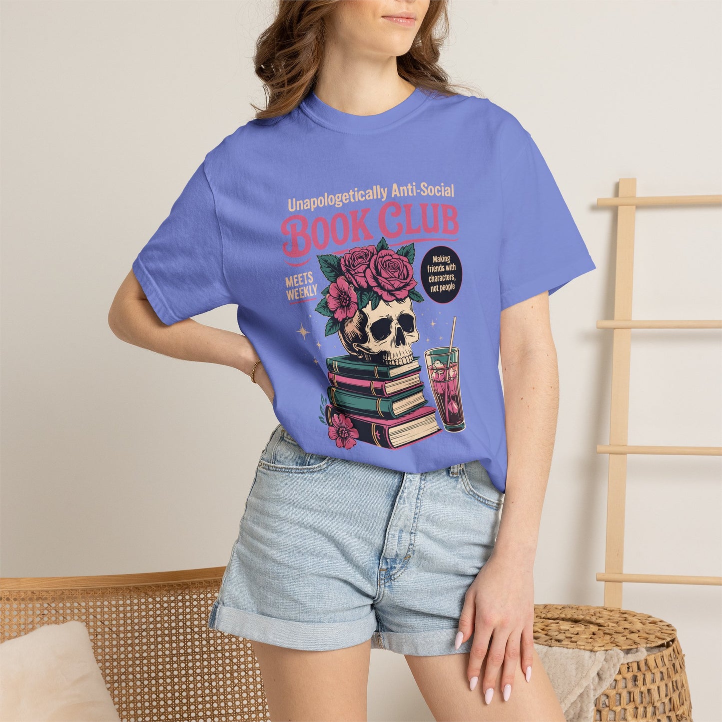 "Unapologetically Anti-Social Book Club" T-Shirt — Skull & Books Graphic Tee for Avid Readers