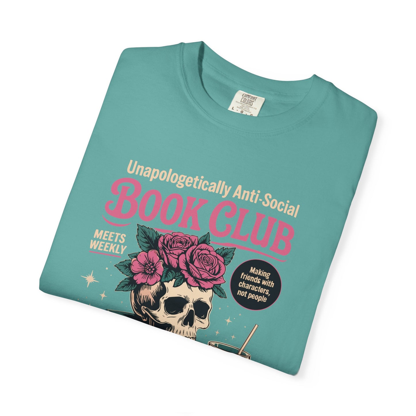 "Unapologetically Anti-Social Book Club" T-Shirt — Skull & Books Graphic Tee for Avid Readers