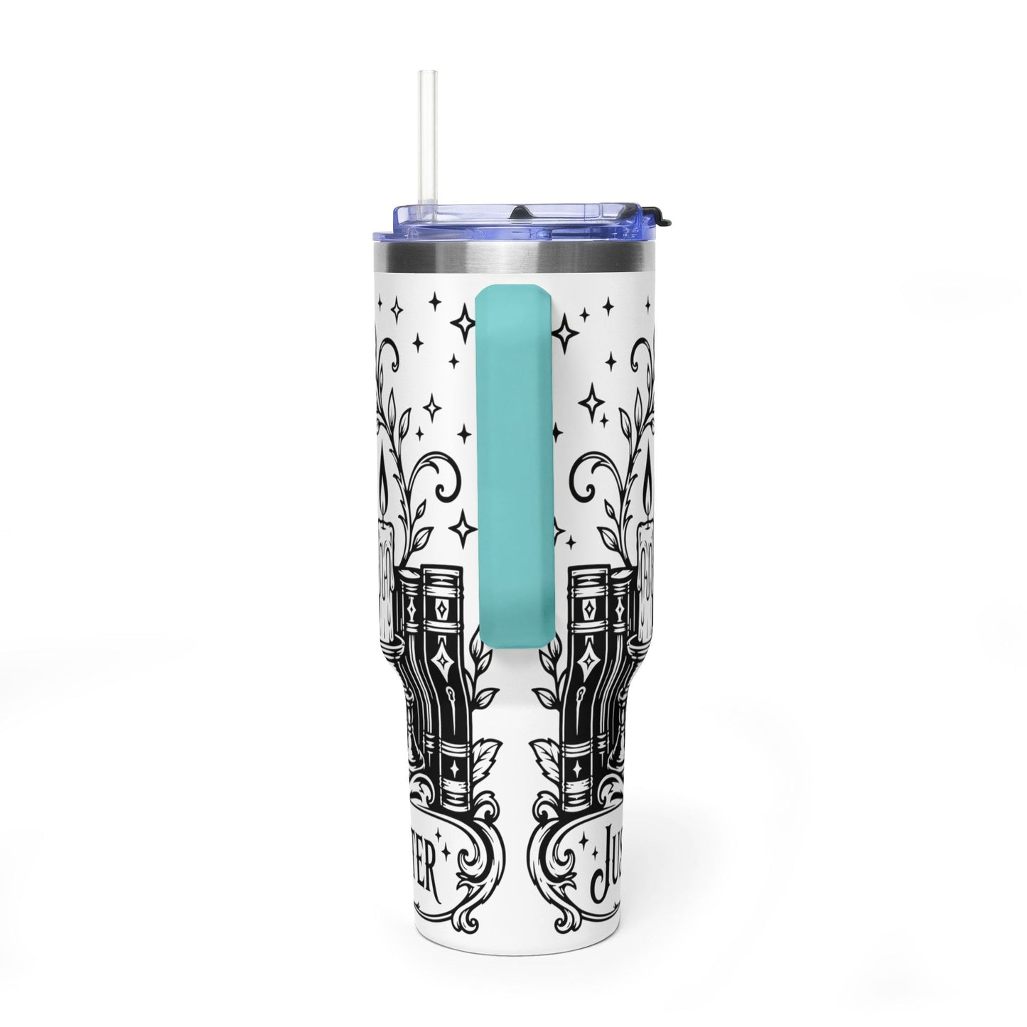 40oz Vacuum Tumbler — Black Cat "Just One More Chapter" Bookish Travel Mug