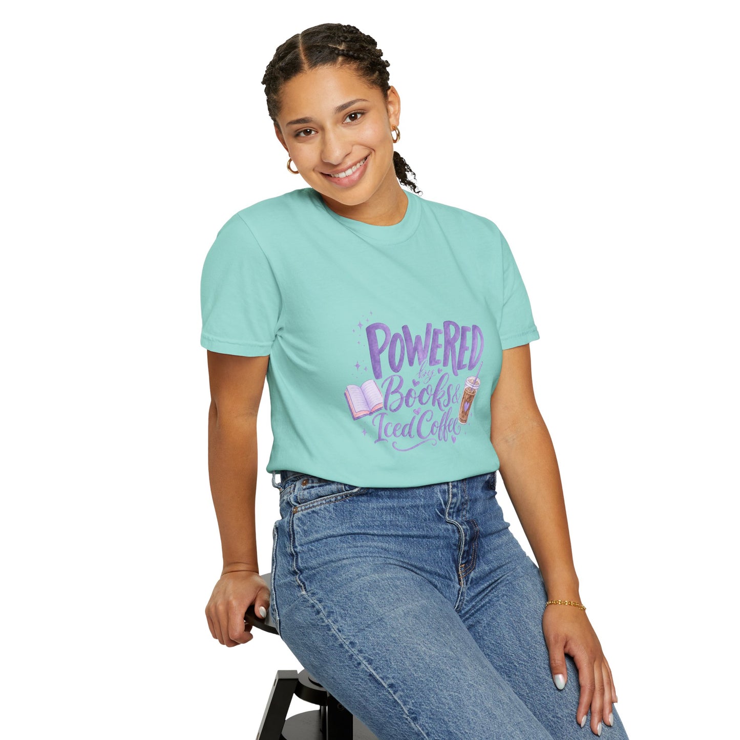 Book Lover T‑Shirt — "Powered by Books & Iced Coffee" Graphic Tee