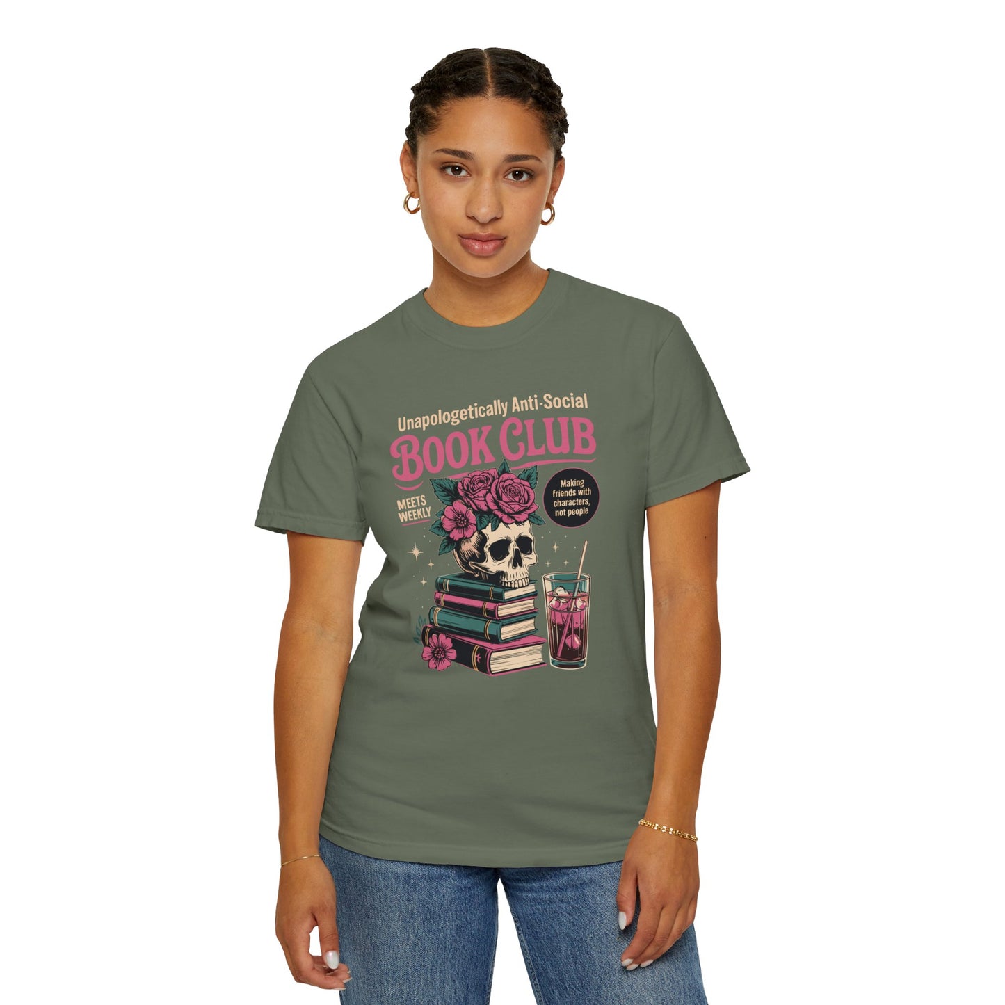 "Unapologetically Anti-Social Book Club" T-Shirt — Skull & Books Graphic Tee for Avid Readers
