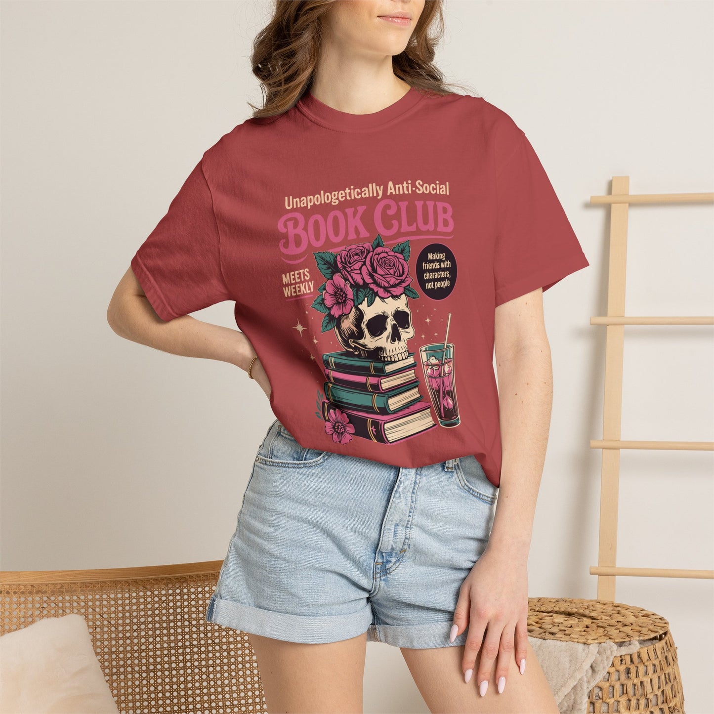 "Unapologetically Anti-Social Book Club" T-Shirt — Skull & Books Graphic Tee for Avid Readers