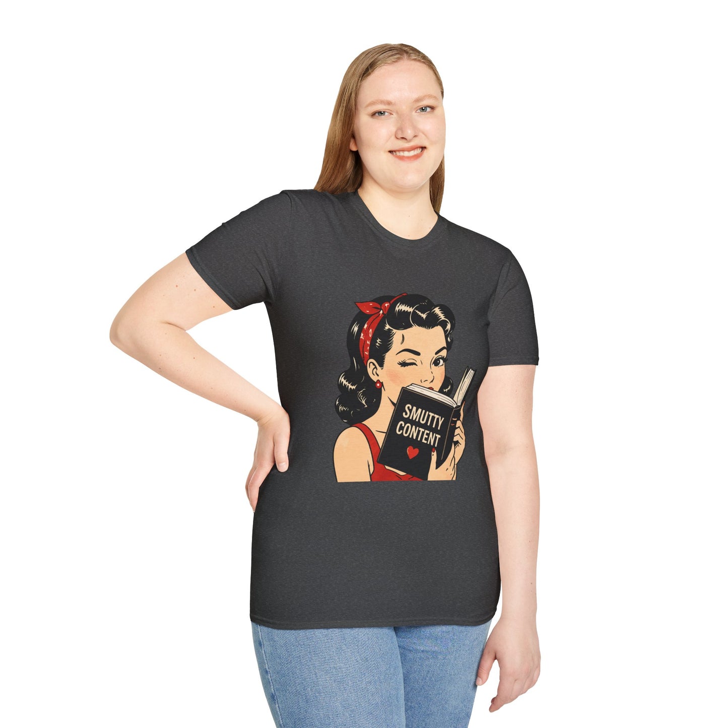 Lightweight Fabric - Vintage Pin-up Reading Tee — "Smutty Content" Graphic T-Shirt
