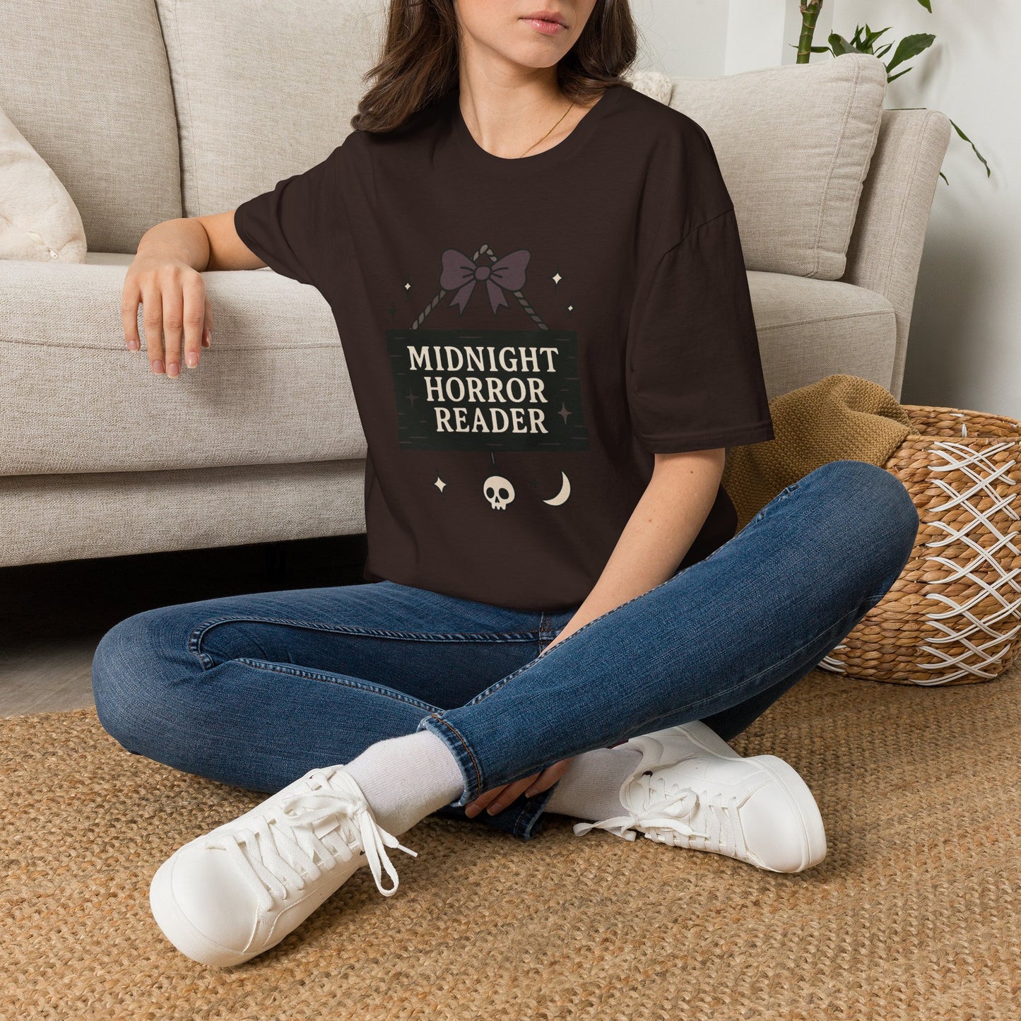 Lightweight Fabric - "Midnight Horror Reader" T-Shirt — Spooky Book Lover Graphic Tee