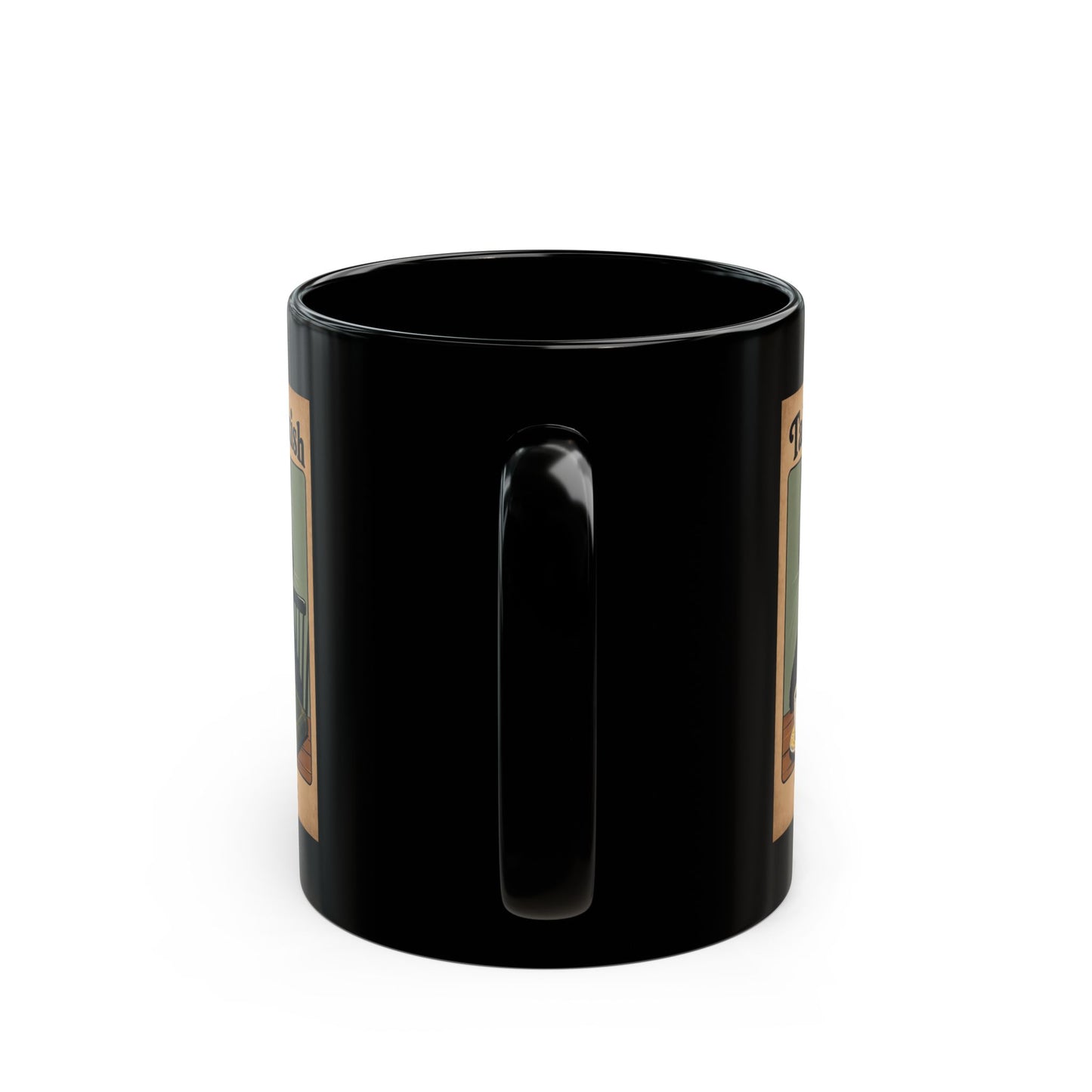 Bookish Cat Coffee Mug — “Talk Bookish To Me” Black Ceramic Mug