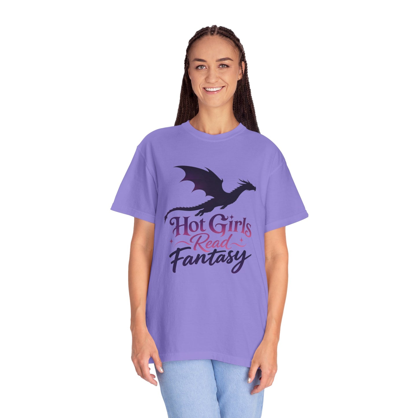 Fantasy Reader T‑Shirt — "Hot Girls Read Fantasy" Dragon Graphic