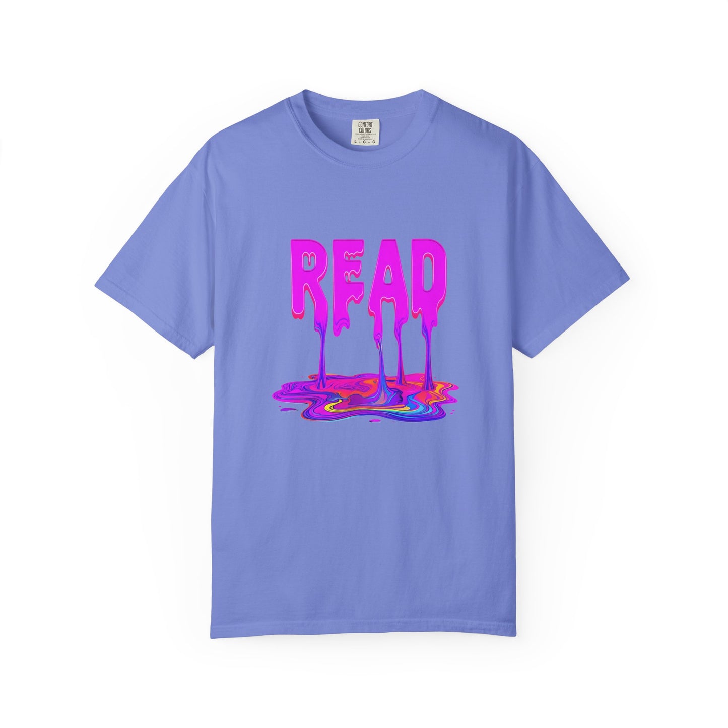 "READ" Dripping Graphic T-Shirt — Psychedelic Melting Book Design