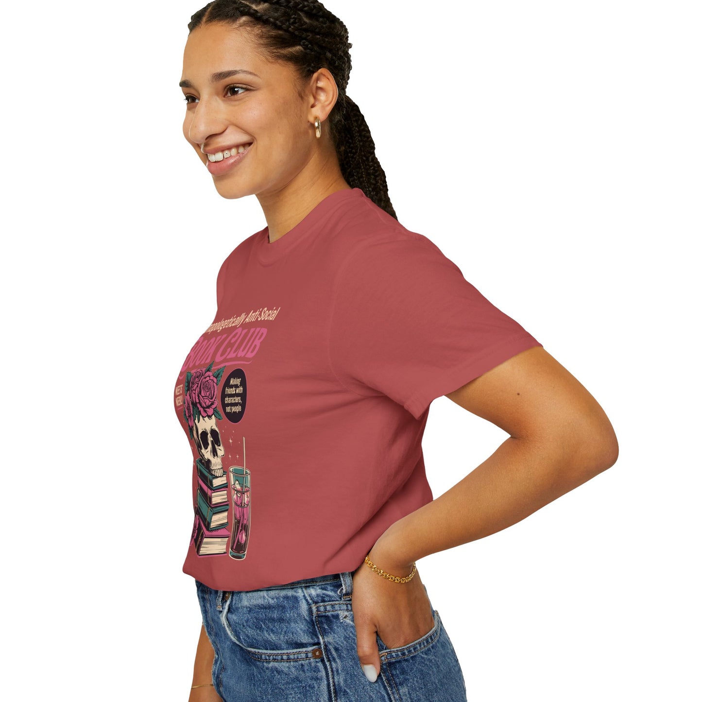 "Unapologetically Anti-Social Book Club" T-Shirt — Skull & Books Graphic Tee for Avid Readers